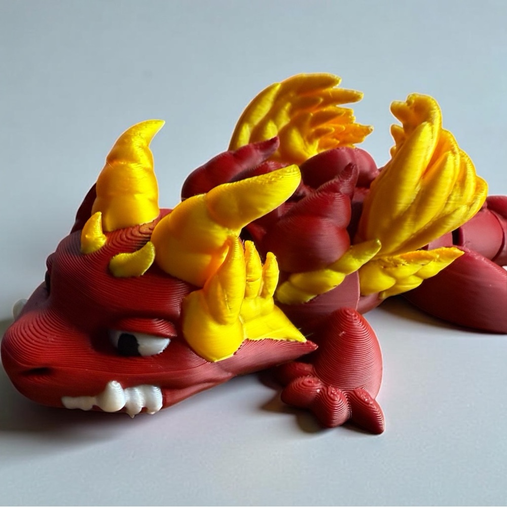 Adorable Fire Dragon Figurine – Red & Yellow 3D Printed